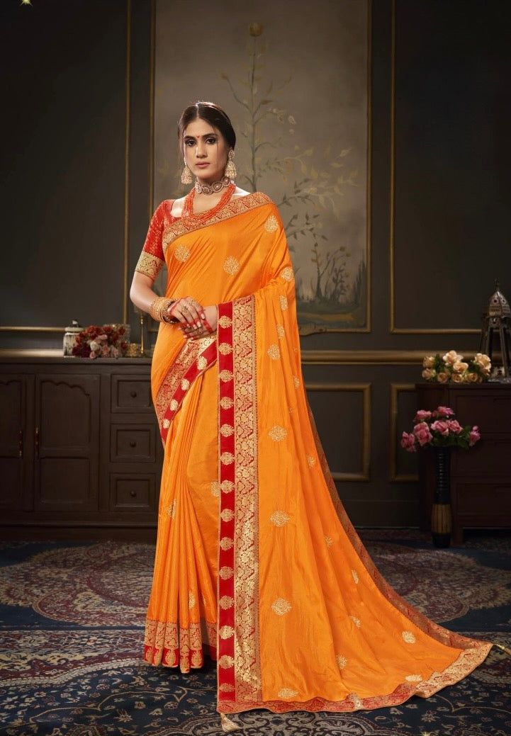 Orange Colour Zari work Silk Saree