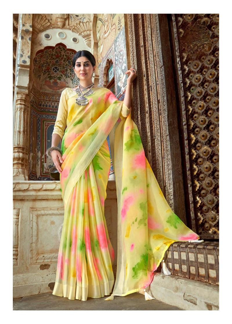 Organza silk saree with fancy prints