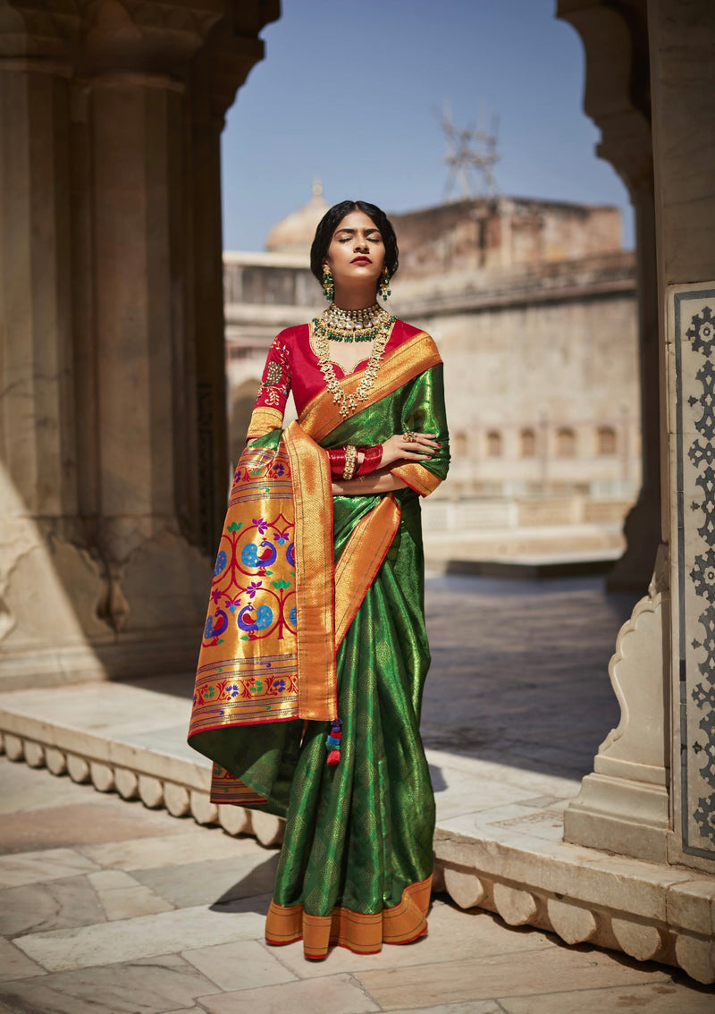 Lovely Green Saree with Weaving Work