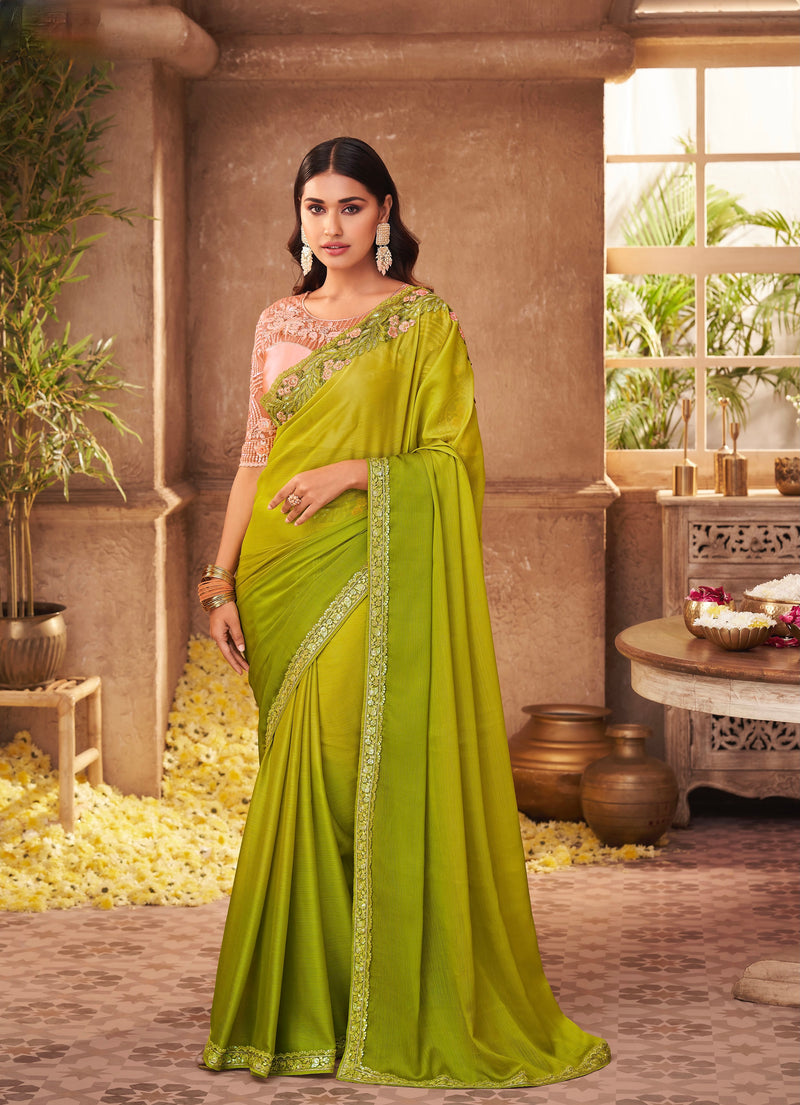 Lime Colour Silk Designer Saree