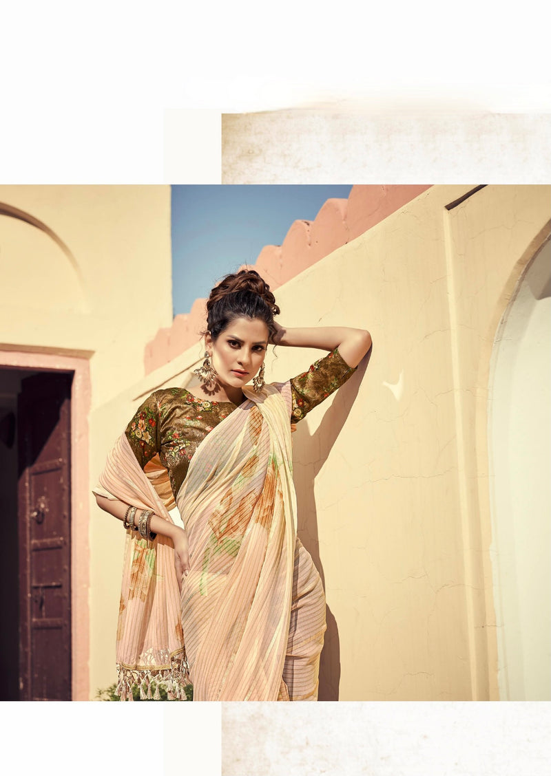 Pure Georgette Saree with Gold Print Blouse Piece