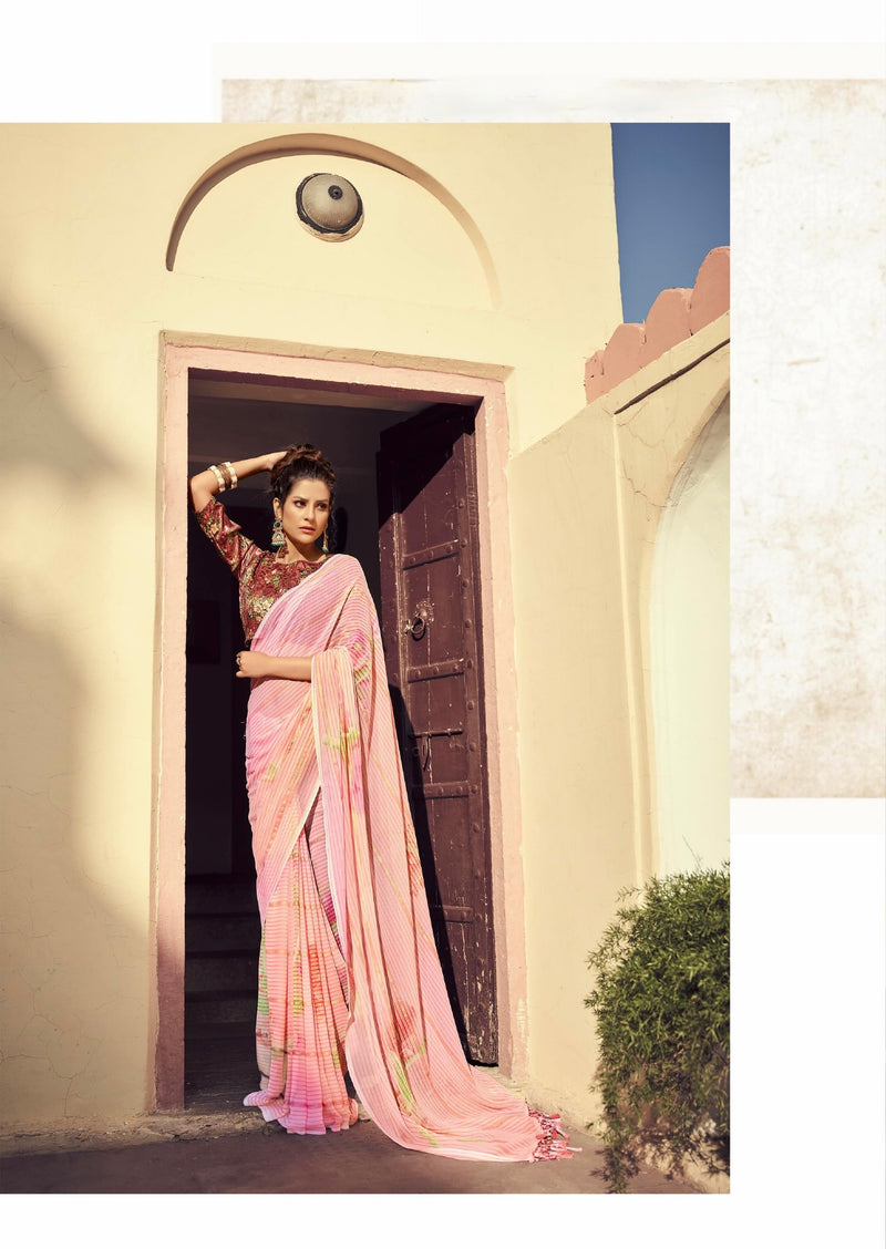 Pure Georgette Saree with Gold Print Blouse Piece