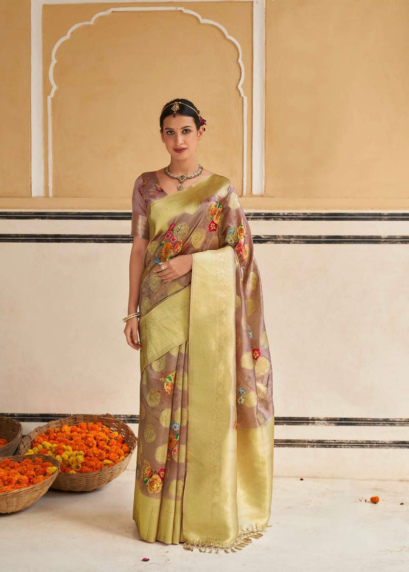 Pastel Mauve Colour Satin Silk Saree