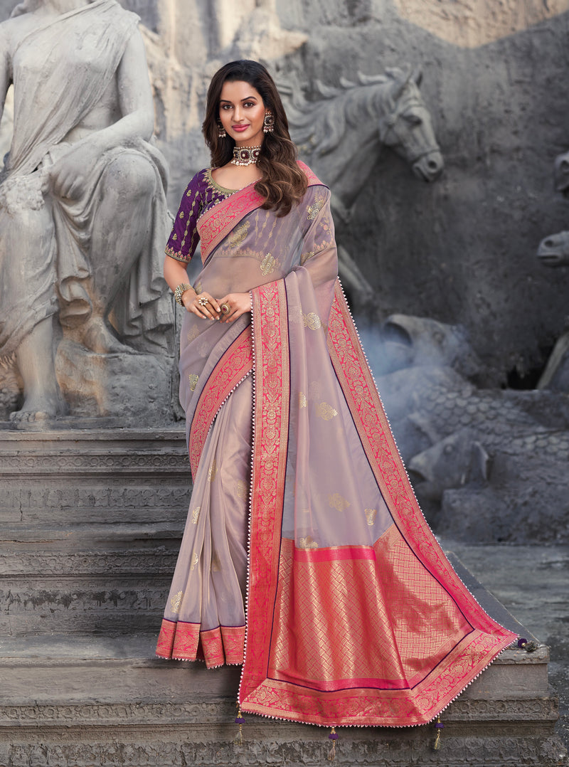 Purple colour Net Organza Designer Saree