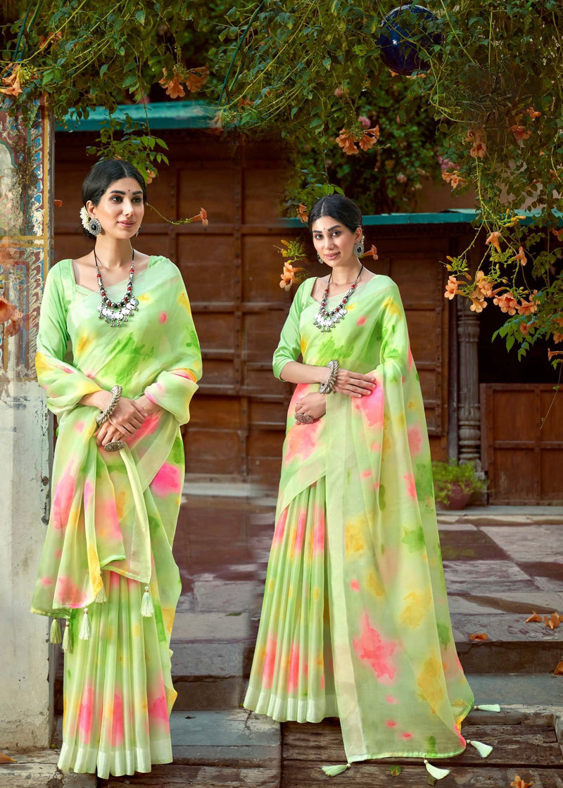 Organza silk saree with fancy prints