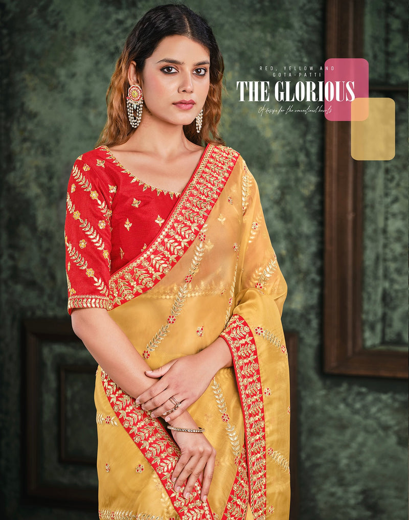 Yellow Designer Saree with Handmade works