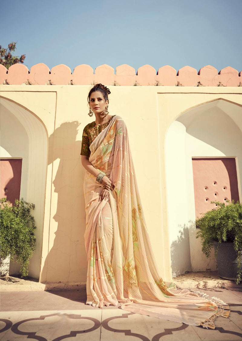 Pure Georgette Saree with Gold Print Blouse Piece