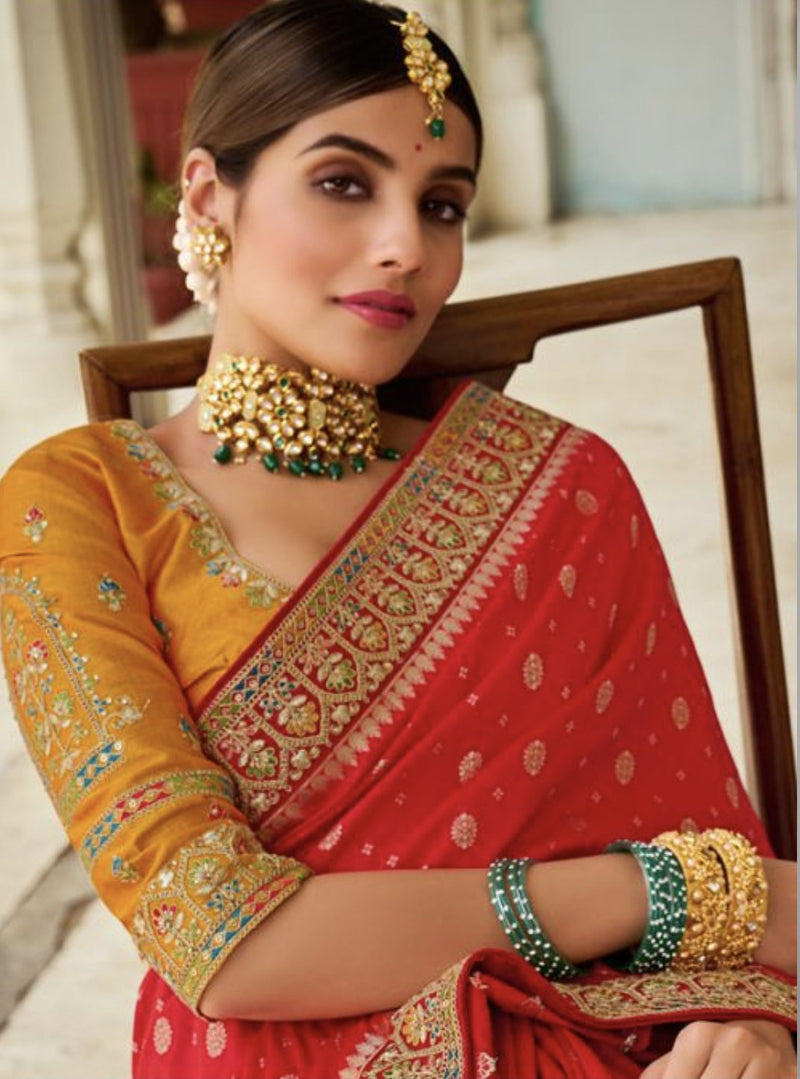 Fabulous Red colour Silk Wedding Saree