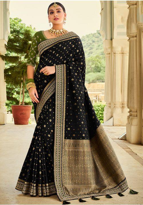 Lovely Black colour Silk Wedding Saree