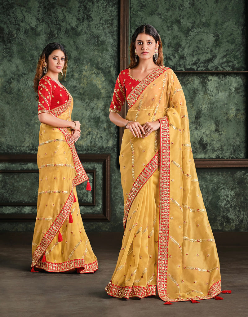 Yellow Designer Saree with Handmade works