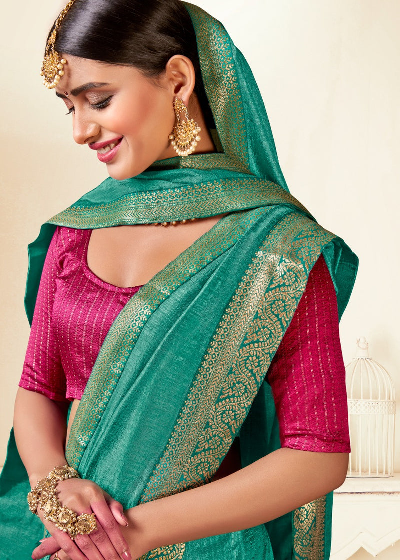 Green Colour Vichitra Silk Saree