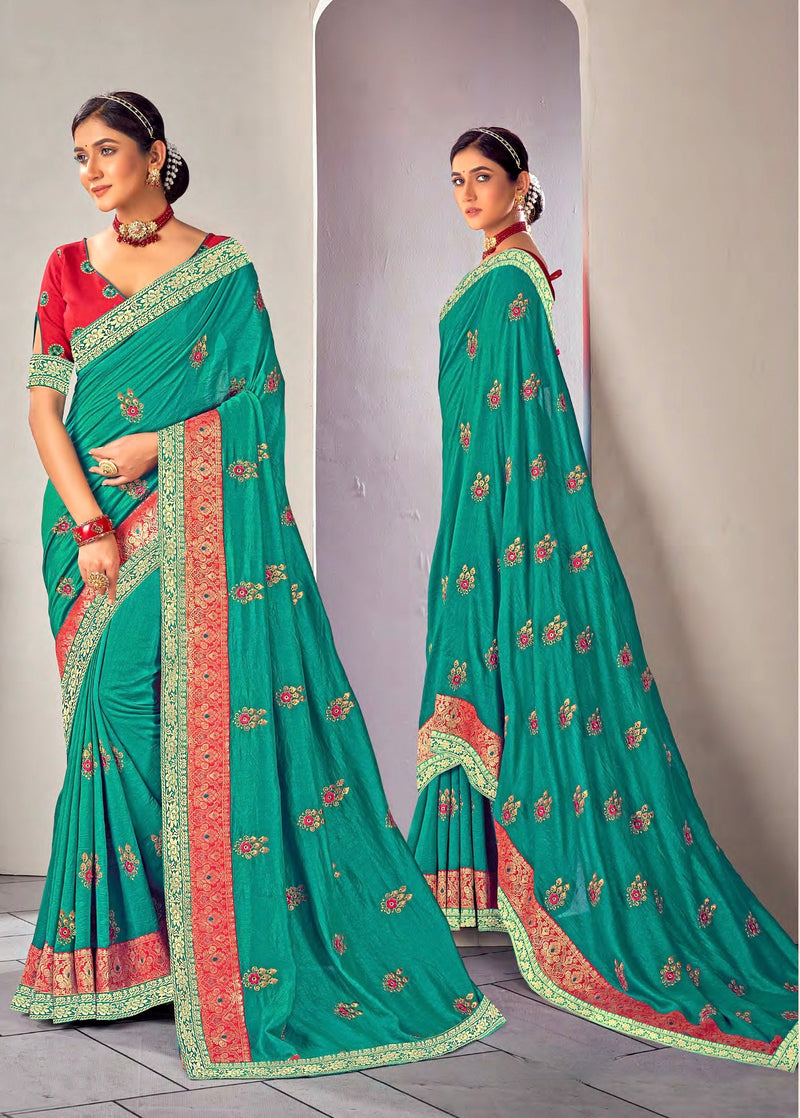 Turquoise Colour Vichitra Silk Saree