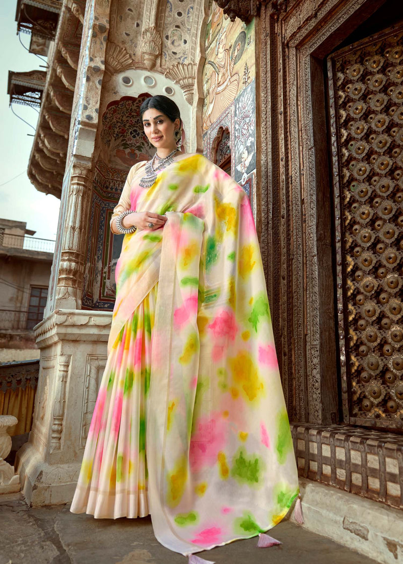 Organza silk saree with fancy prints