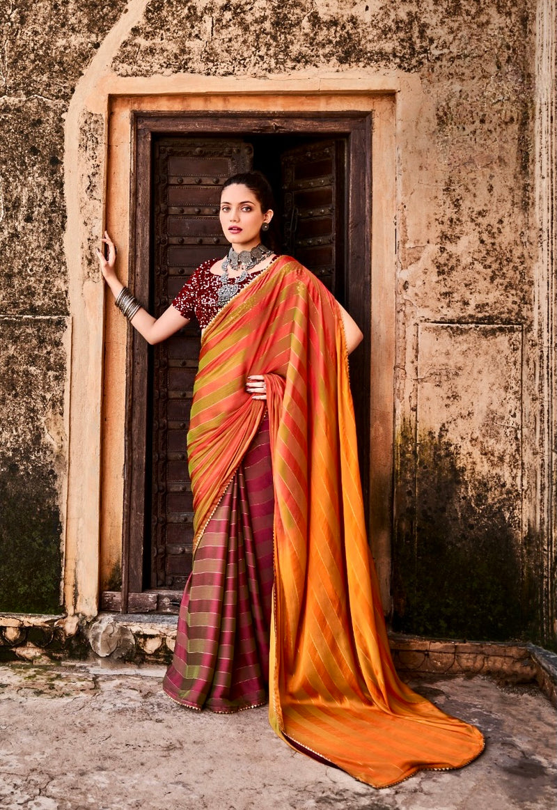 Satin Saree with Sequins Velvet Blouse Piece