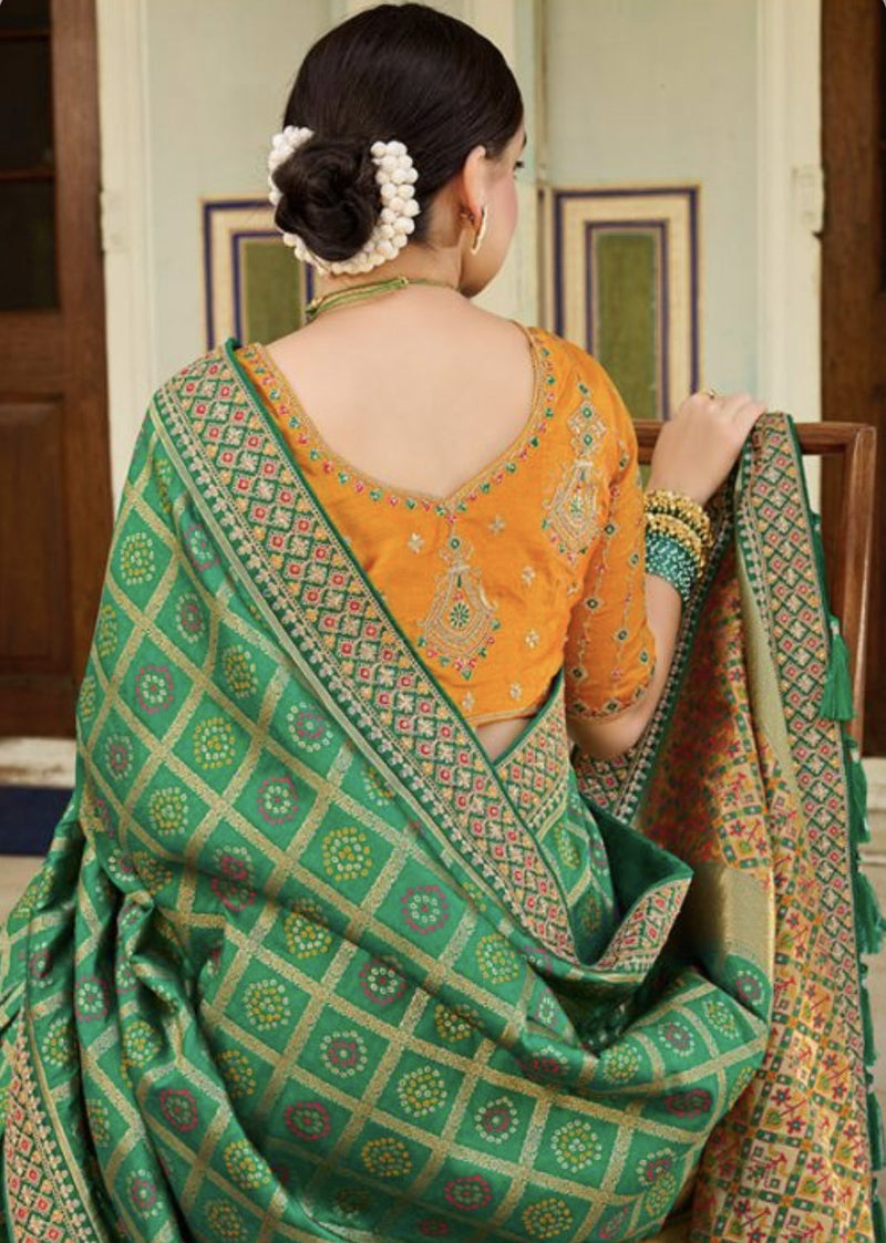 Rama Green colour Silk Wedding Saree