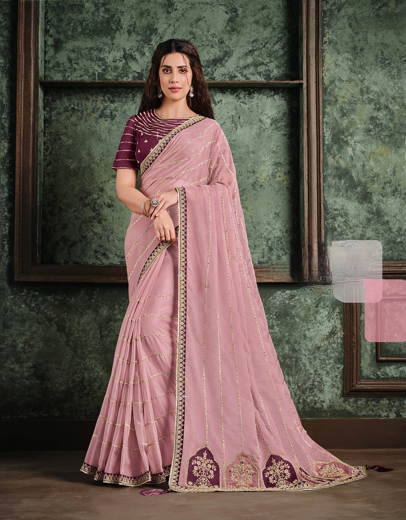 Lilac Designer Saree with Handmade works