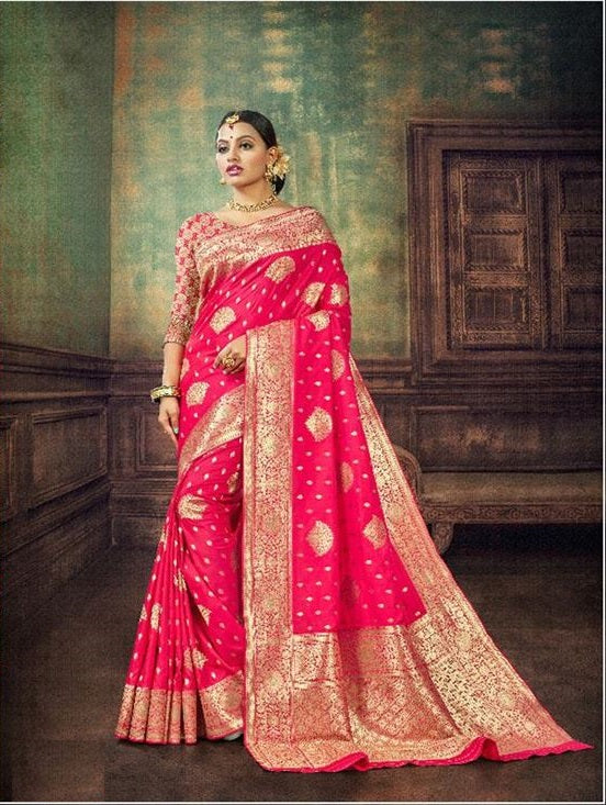 Pink Colour Zari work Silk Saree