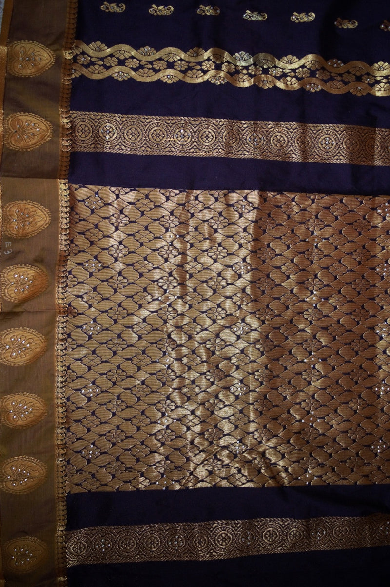 Plum Colour Kanchipuram Silk Saree With Stone Work