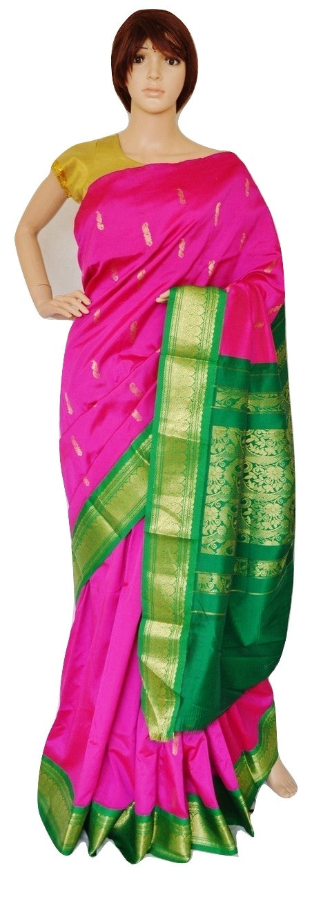 Magenta and Green Art Silk Saree