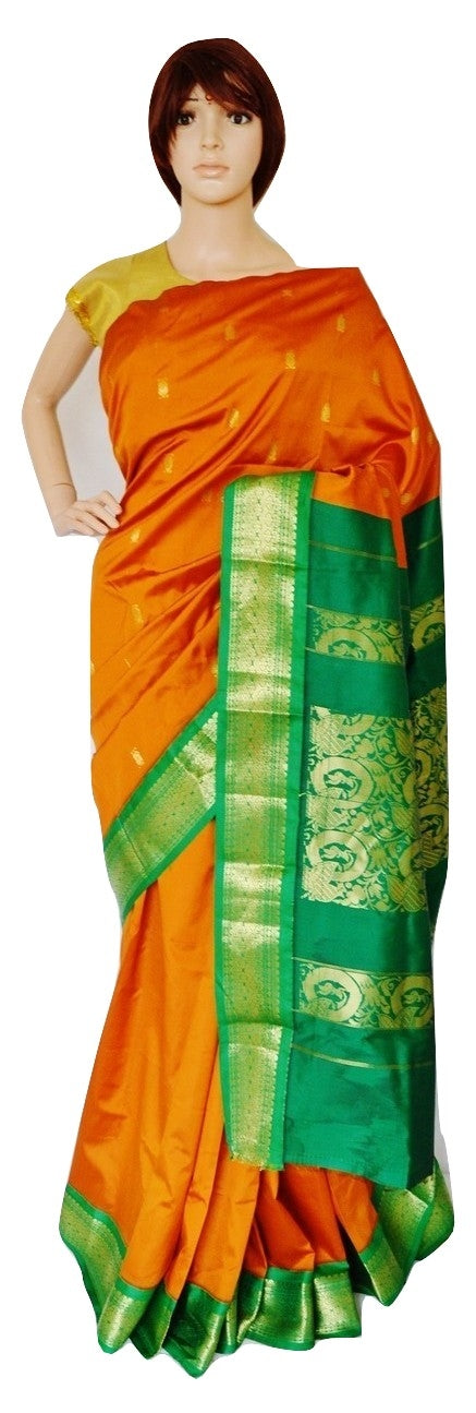 Orange and Green Art Silk Saree