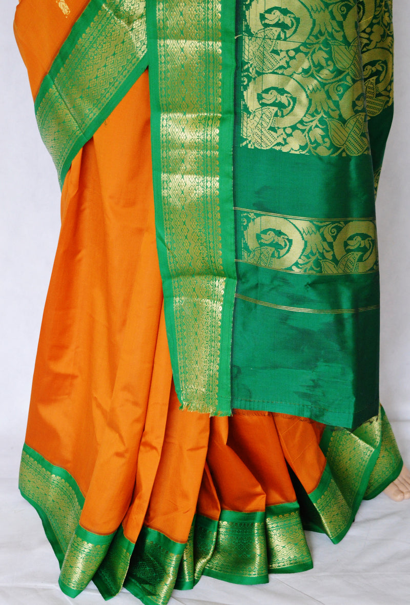 Orange and Green Art Silk Saree