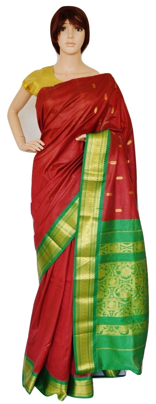 Maroon and Green Art Silk Saree