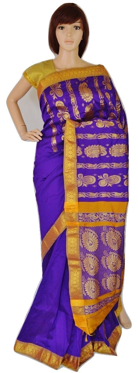 Bright Purple & Gold Colour Silk Saree