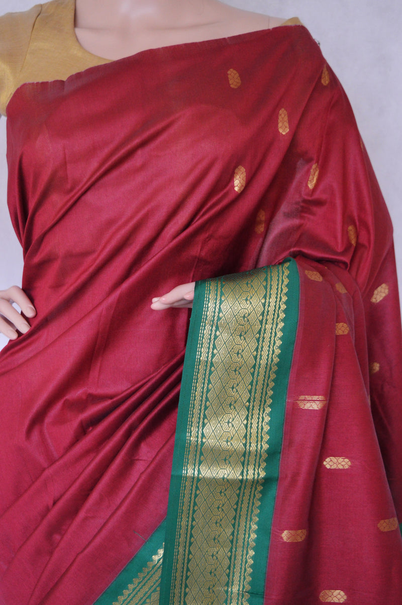 Maroon and Green Art Silk Saree