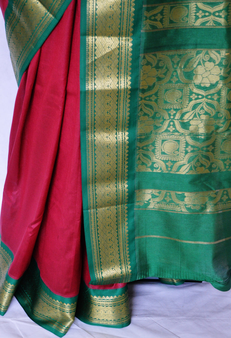 Maroon and Green Art Silk Saree