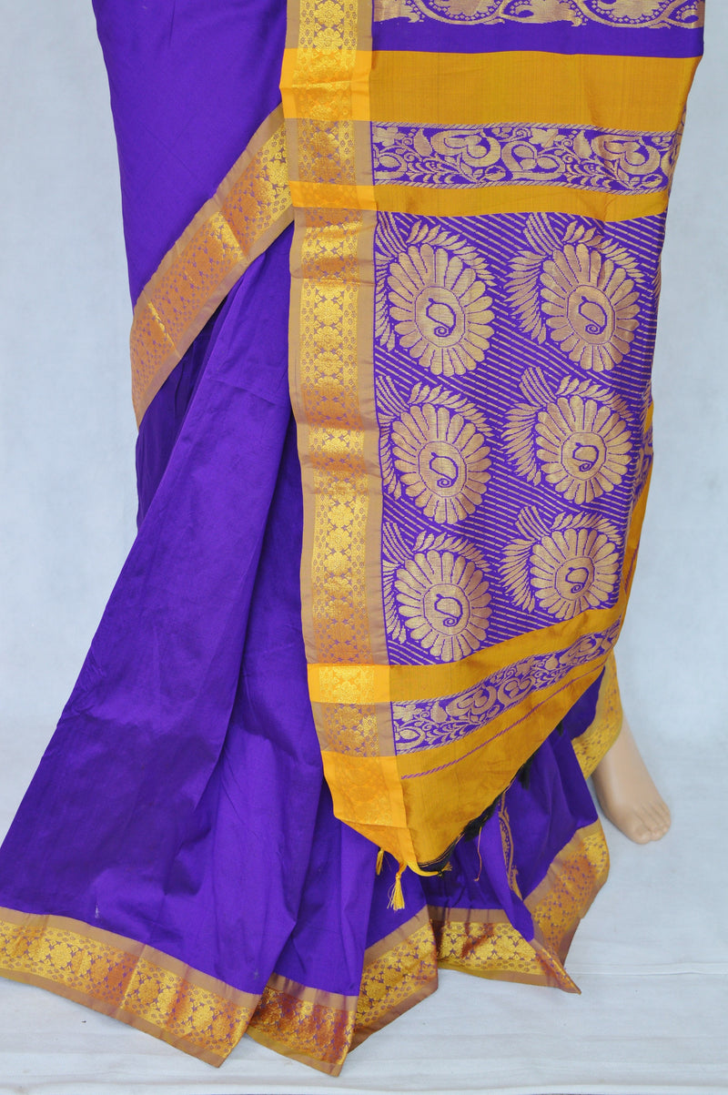 Bright Purple & Gold Colour Silk Saree