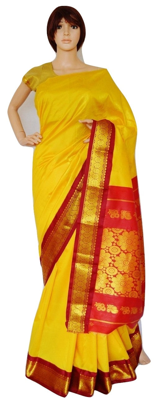 Yellow and Red Art Silk Saree