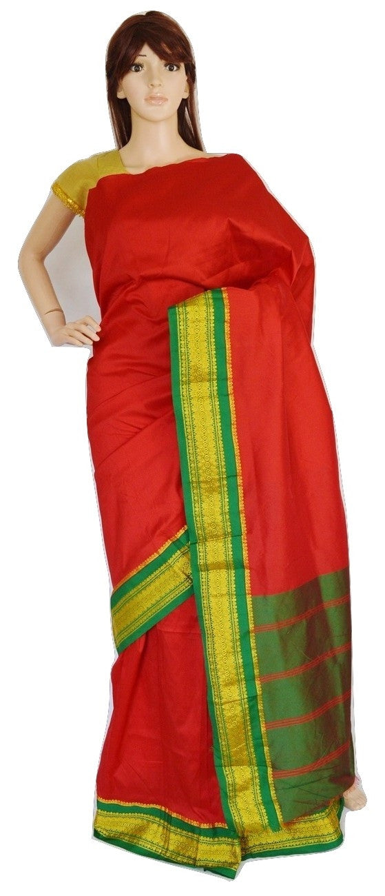 Red & Green Colour Mini Kanchi Silk Saree