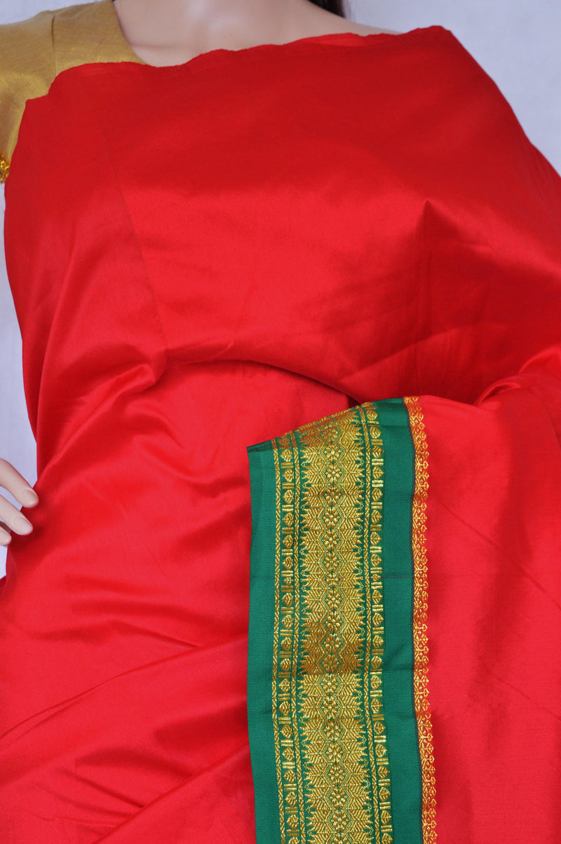 Red & Green Colour Mini Kanchi Silk Saree