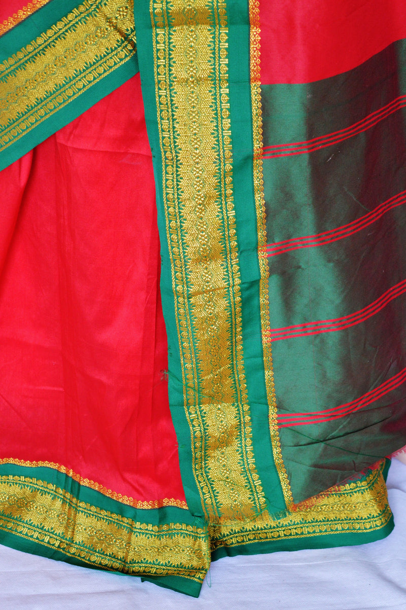 Red & Green Colour Mini Kanchi Silk Saree