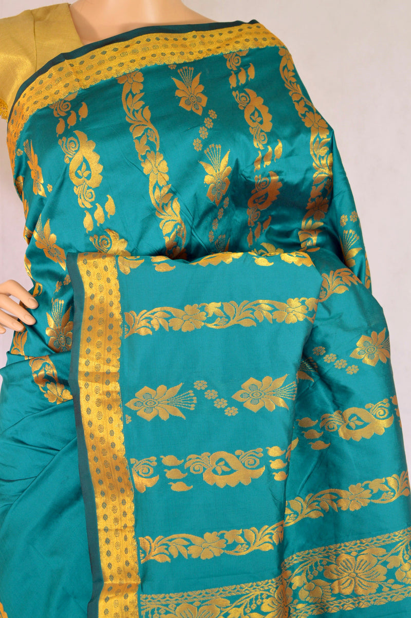 Bright Green & Gold Colour Silk Saree