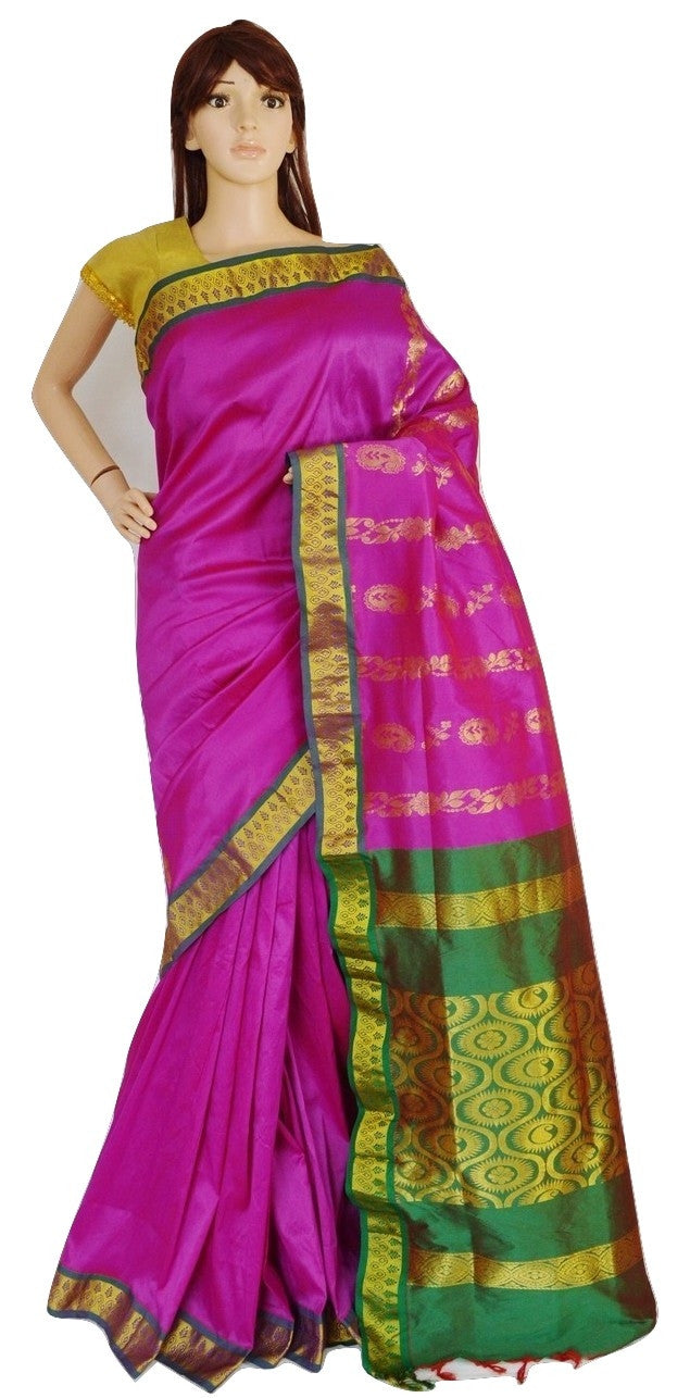 Magenta Colour Silk Saree With Zari Works