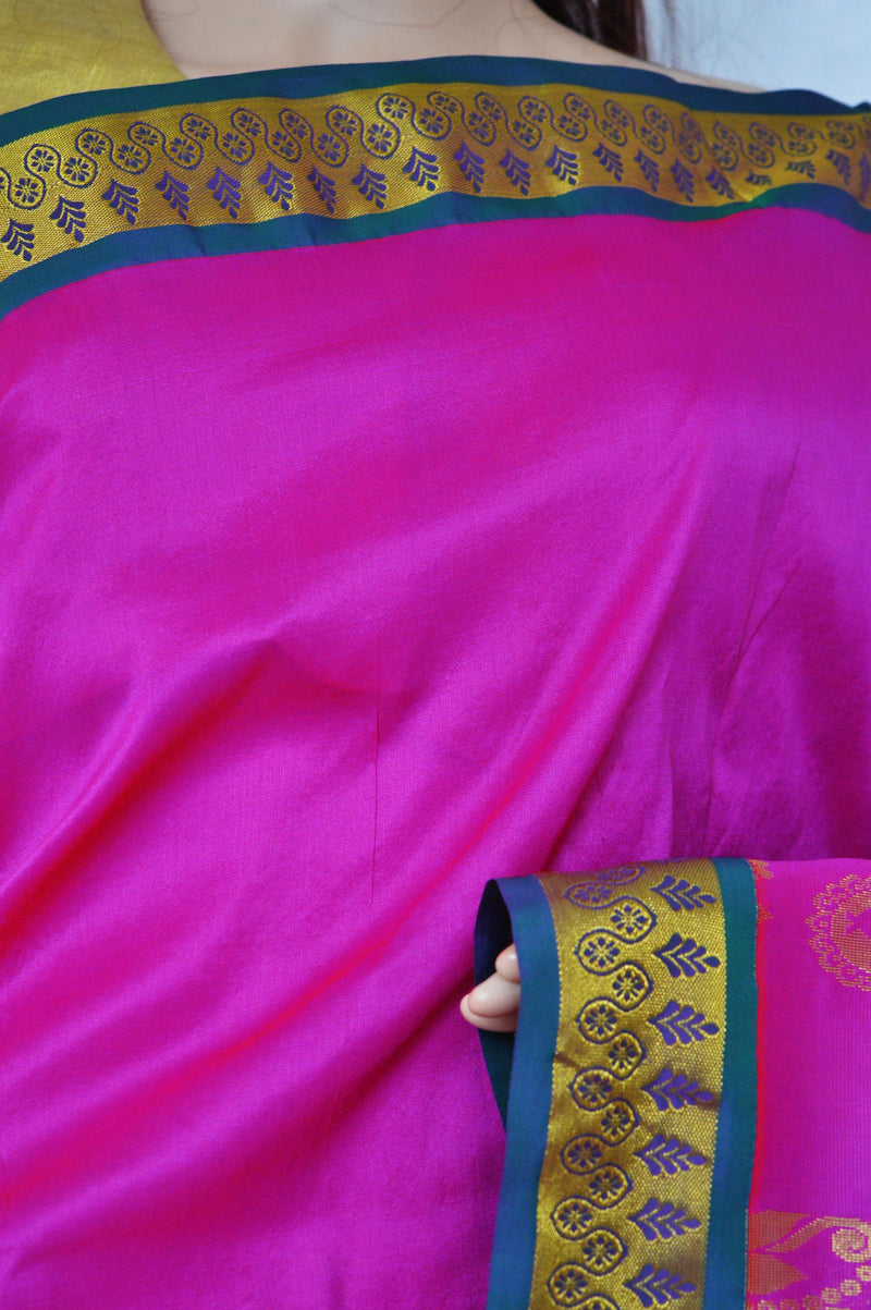 Magenta Colour Silk Saree With Zari Works