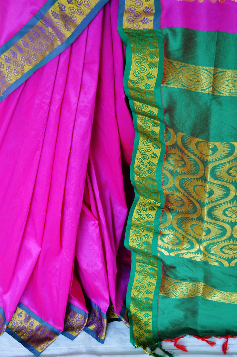 Magenta Colour Silk Saree With Zari Works