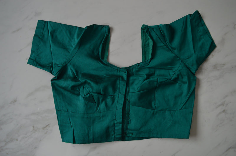 Dark Green Colour Kanchipuram Blouse Size 40