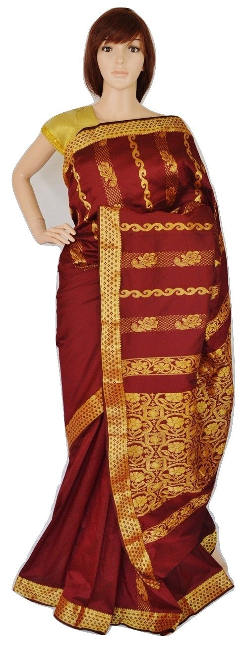 Gorgeous Maroon & Gold Colour Silk Saree