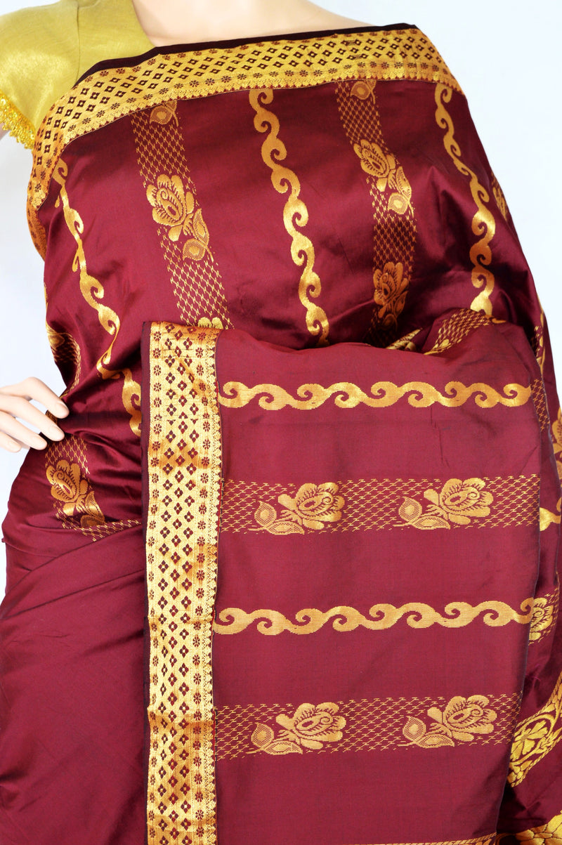 Gorgeous Maroon & Gold Colour Silk Saree