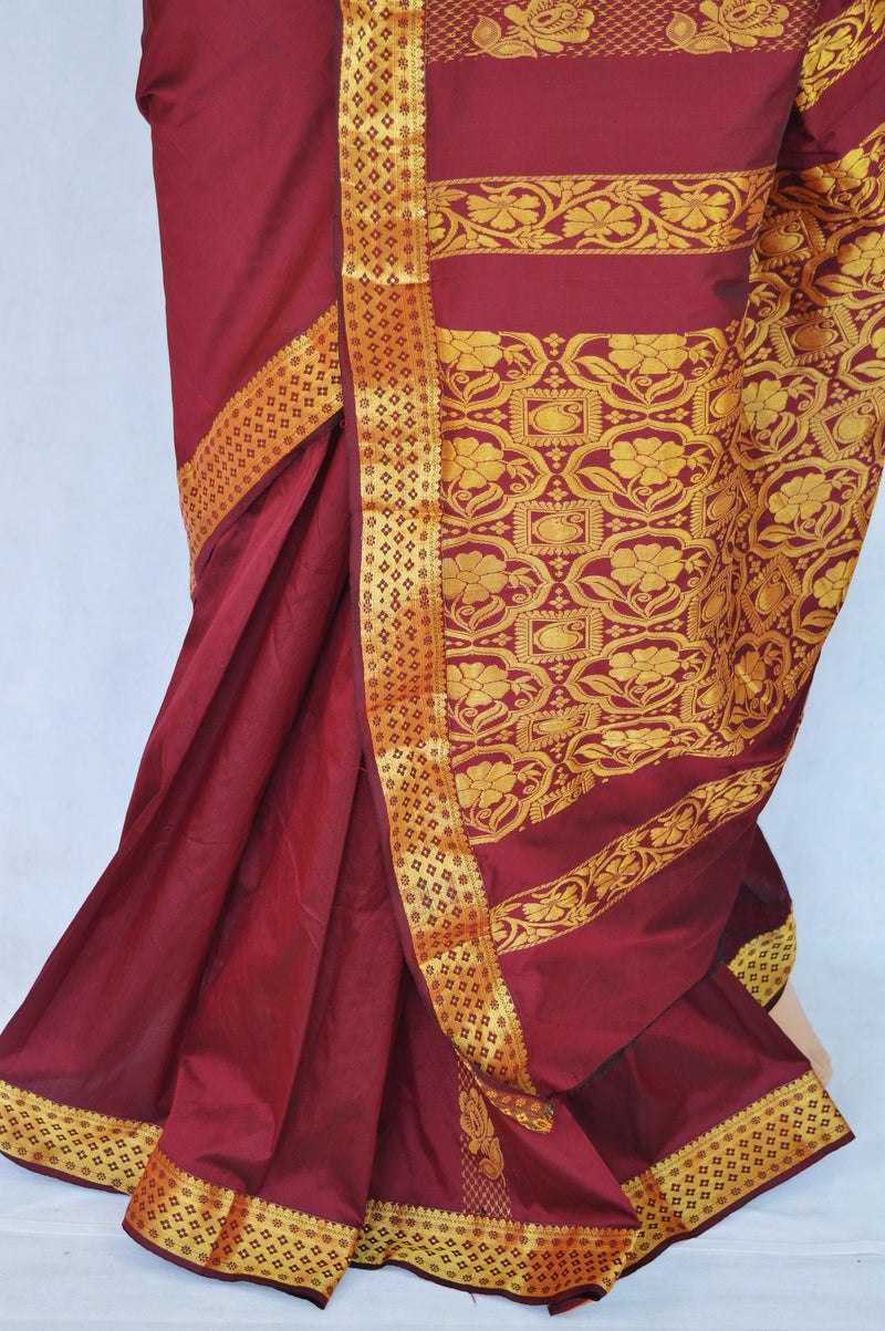 Gorgeous Maroon & Gold Colour Silk Saree