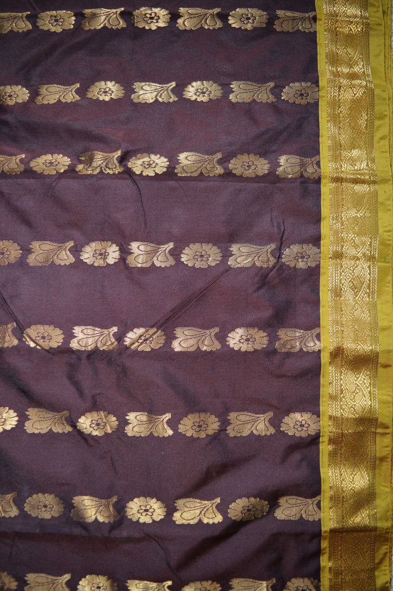 Brown Colour Mini Kanchi Silk Saree With Zari Works