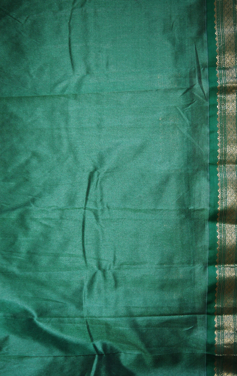 Dark Coral & Green Colour Mini Kanchi Silk Saree