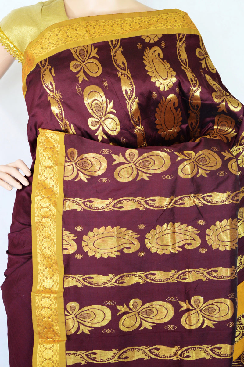 Beautiful Berry & Gold Colour Silk Saree