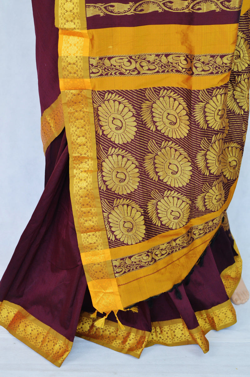 Beautiful Berry & Gold Colour Silk Saree