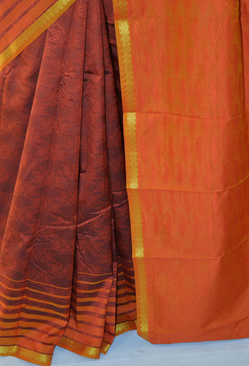 Brown & Gold Colour Silk Saree