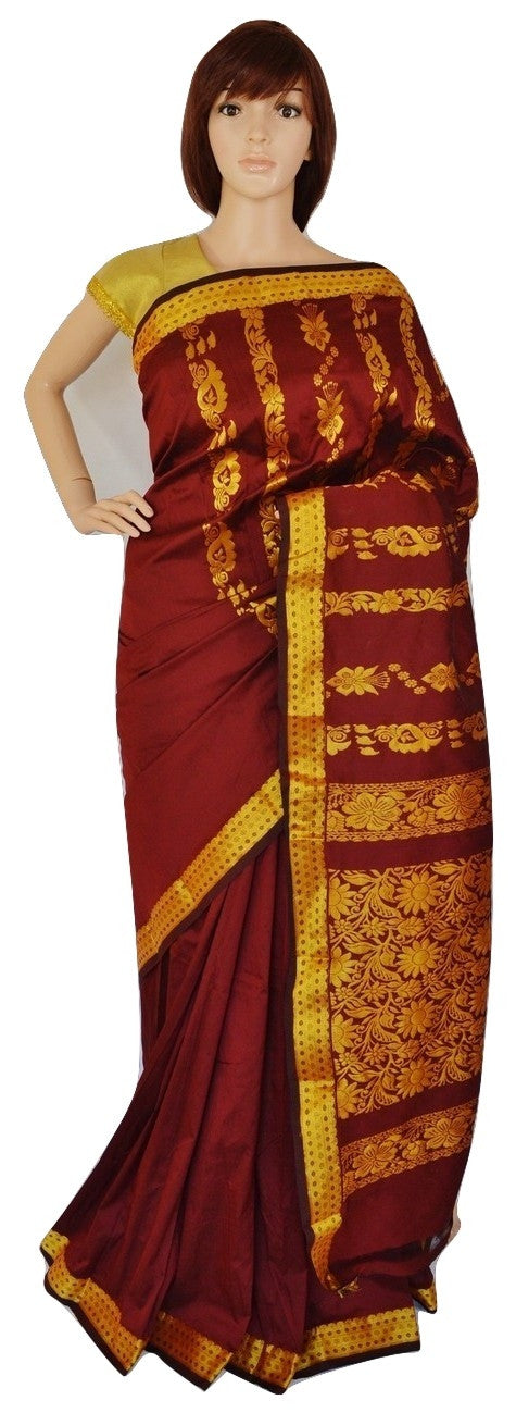 Nice Maroon & Gold Colour Silk Saree