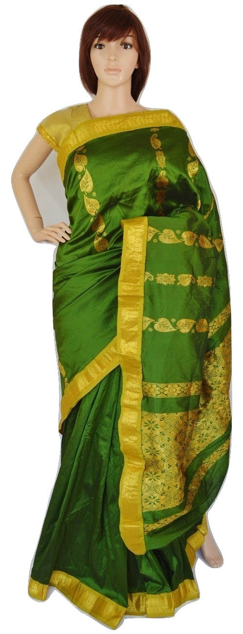 Pleasant Green & Gold Colour Silk Saree