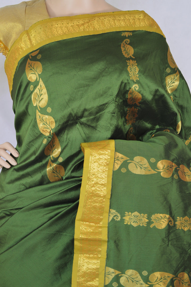 Pleasant Green & Gold Colour Silk Saree